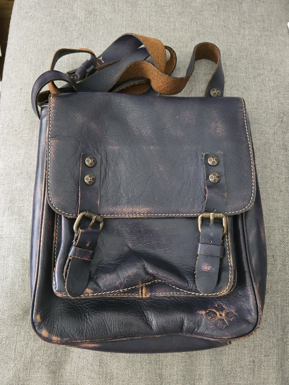 Patricia Nash Distressed Navy & Tan Leather Crossbody
